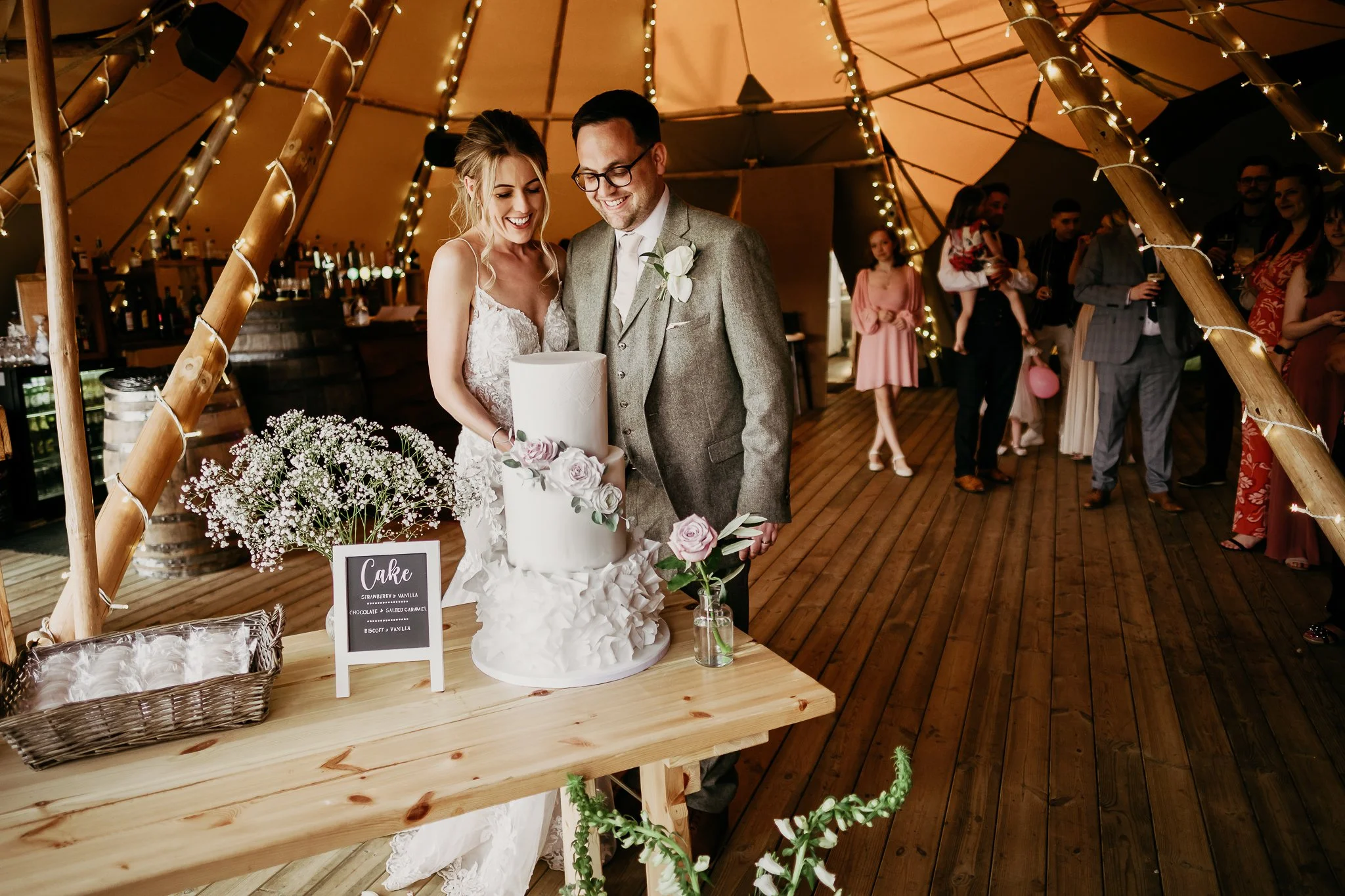 bride and groom in a tipi at Inkersall Grange in Nottinghamshire