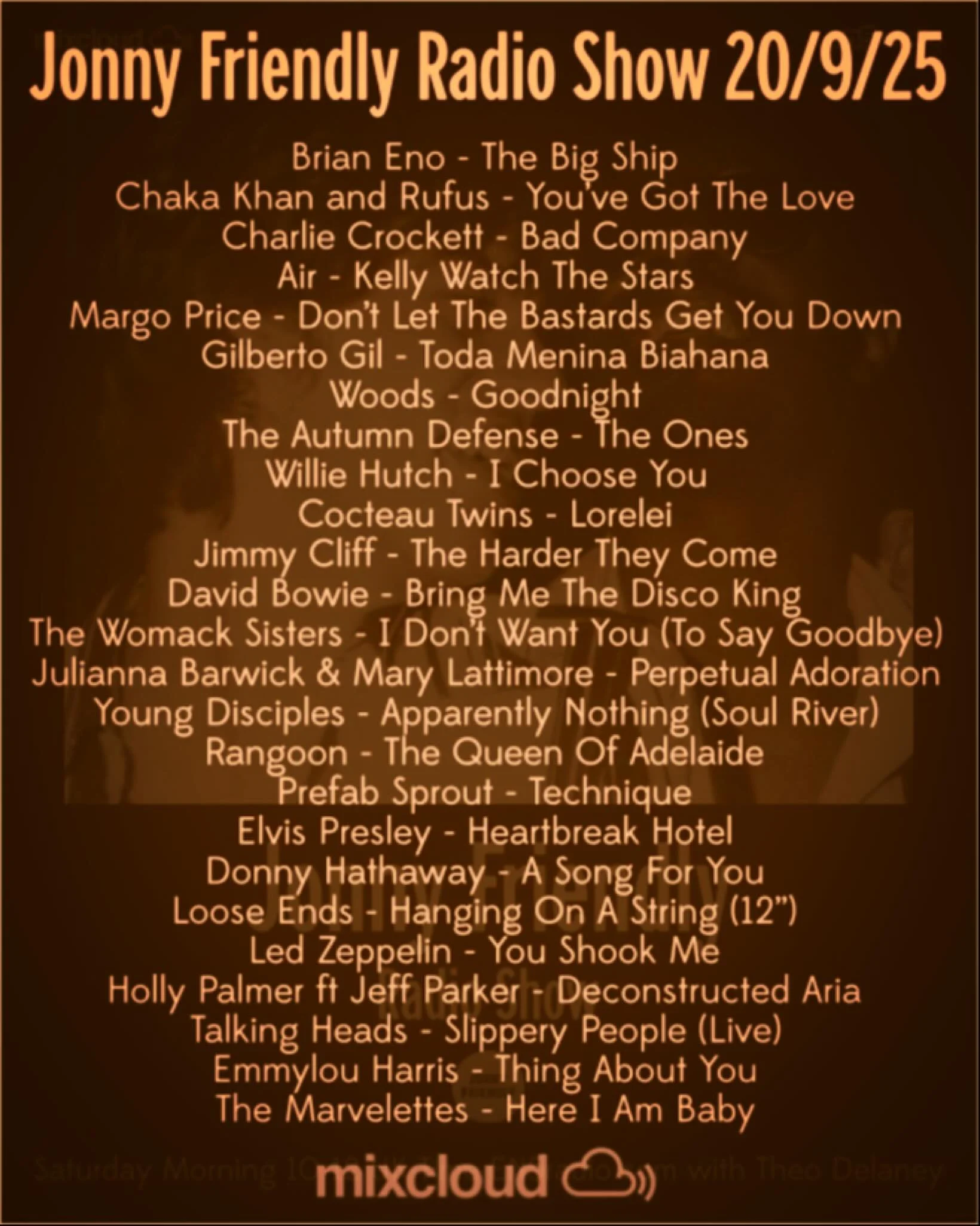 This weeks list - it&rsquo;s on Mixcloud. Thanks for listening 🙏🏻✌🏻❤️🎶
#americana #reggae #jazz #rock #countrymusic #funk #folk #soul #altcountry #rocknroll #AfroBeat #blues #swing #aor #northernsoul #yachtrock #newwave #rnbmusic #folk #raregroov