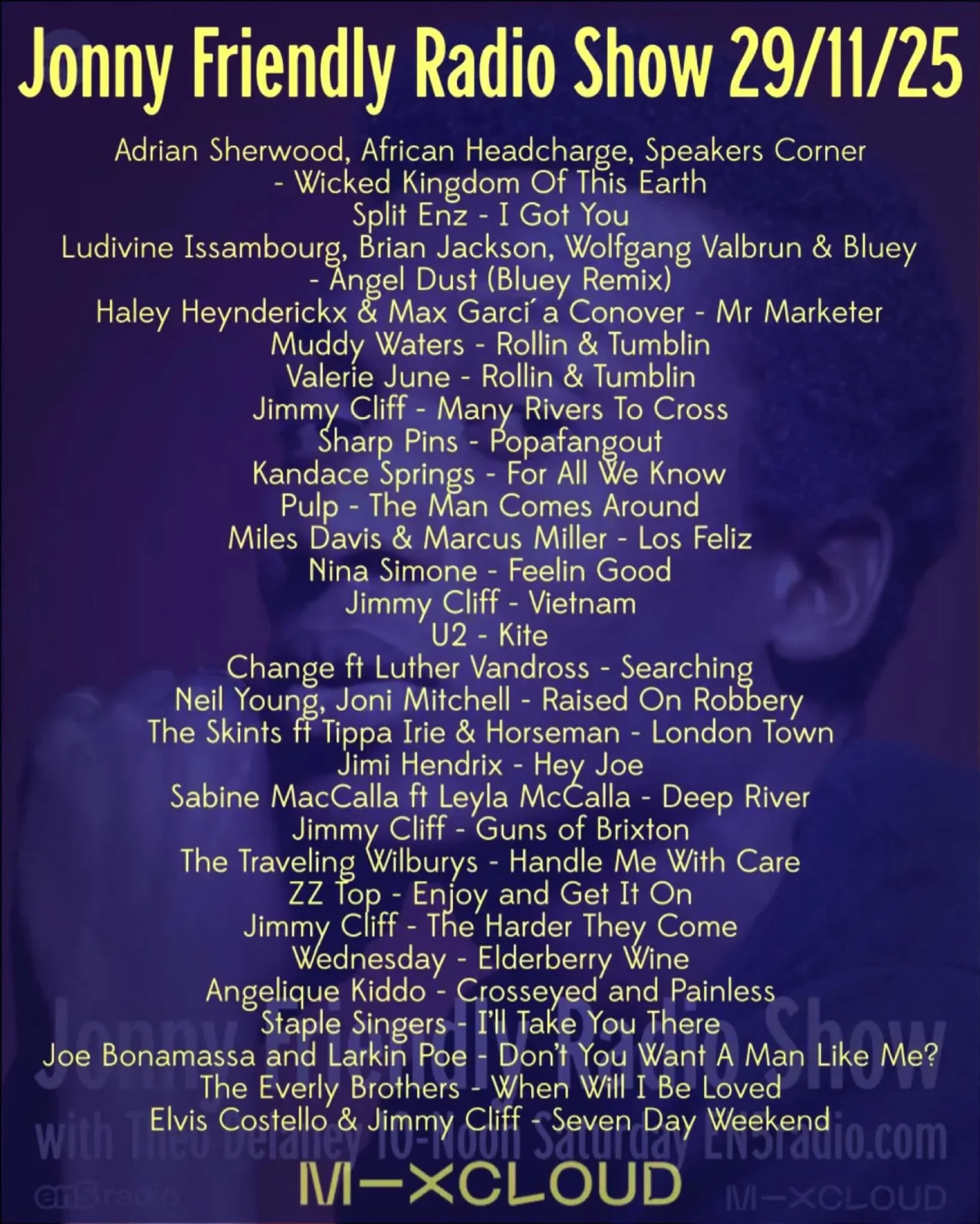 Today&rsquo;s JFRS - you&rsquo;ll find it on #mixcloud. Thanks for listening 📻🎶🕺🏻✌🏻❤️
#americana #reggae #jazz #rock #countrymusic #funk #folk #soul #altcountry #rocknroll #AfroBeat #blues #swing #aor #northernsoul #yachtrock #newwave #rnbmusic 