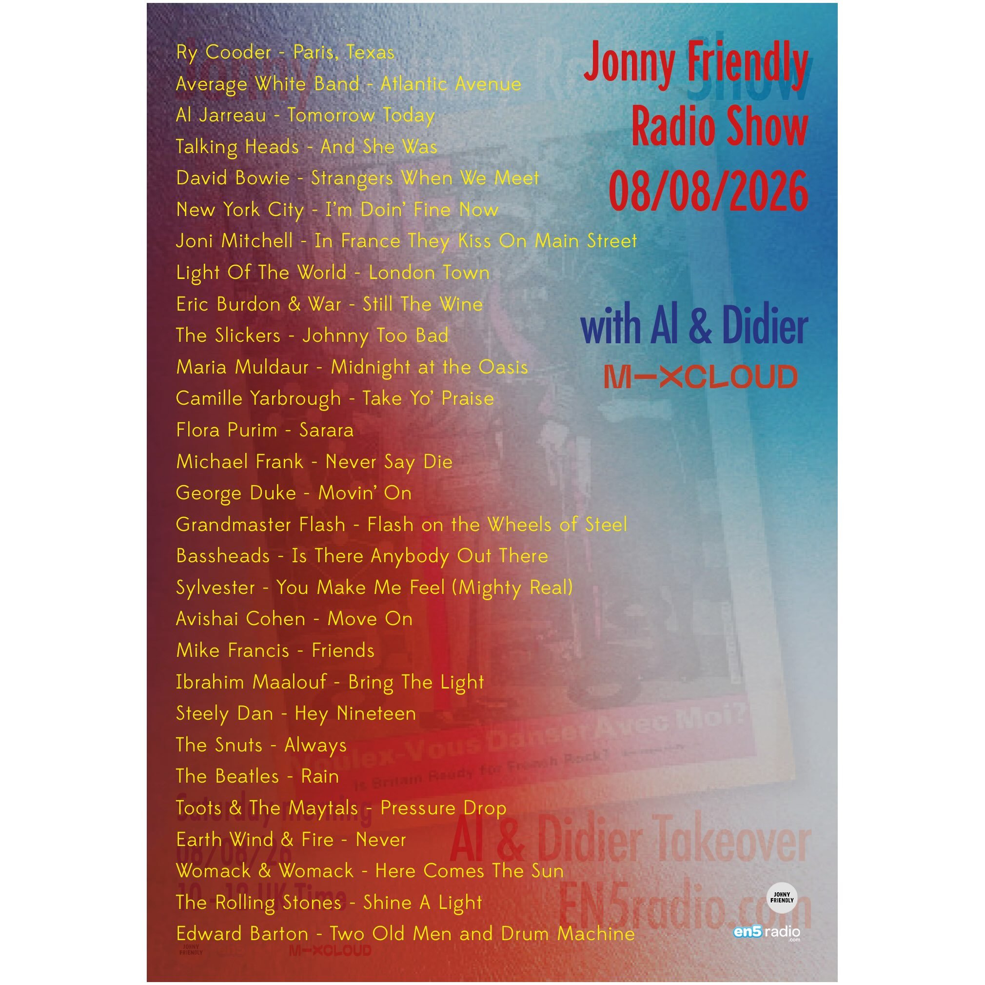 This week&rsquo;s show helmed by Al and Didier en France. It&rsquo;s on le Mixcloud. 🇫🇷🎶✌🏻❤️