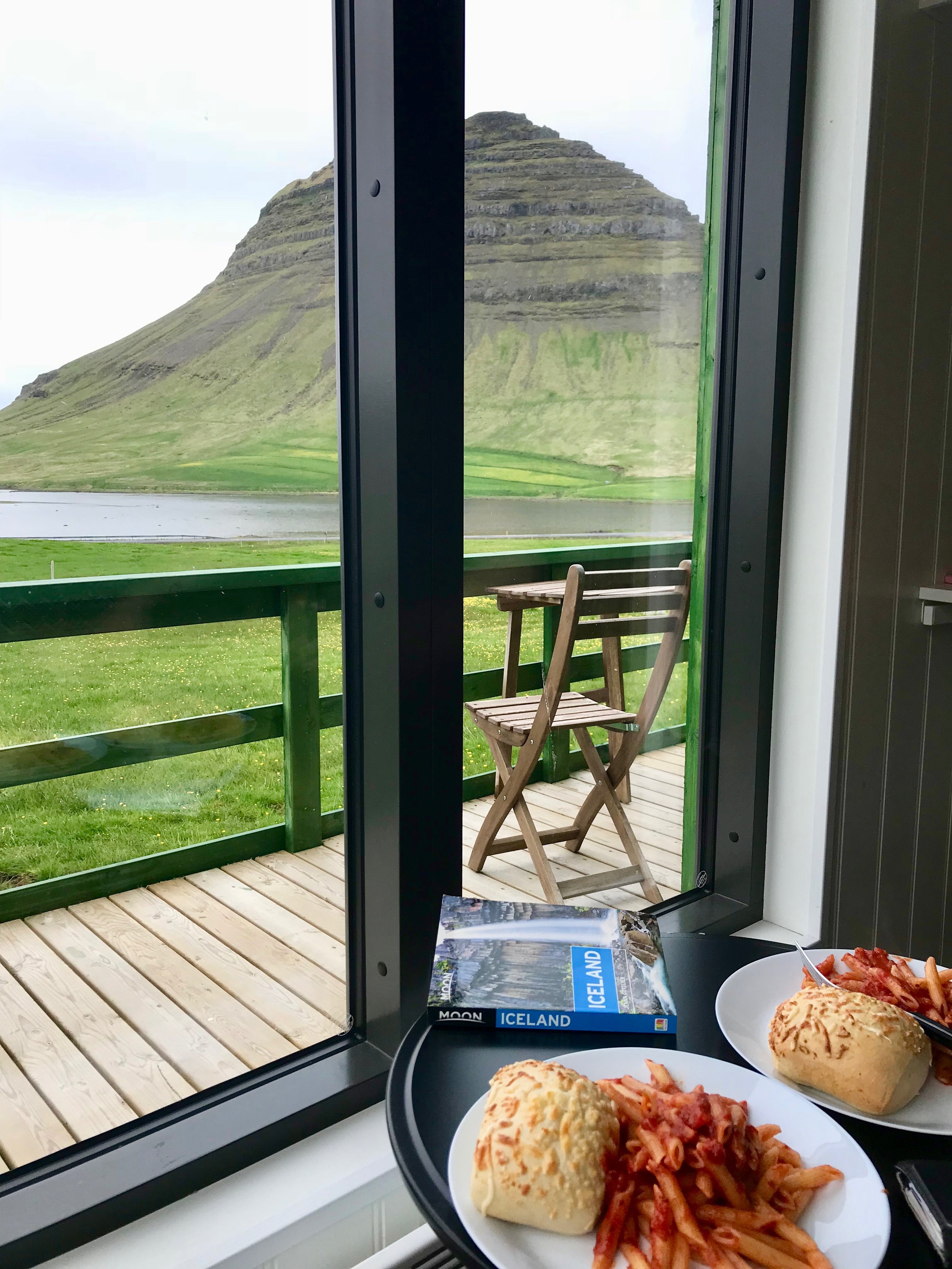 Dinner at our Airbnb overlooking Kirkjufell Mountain