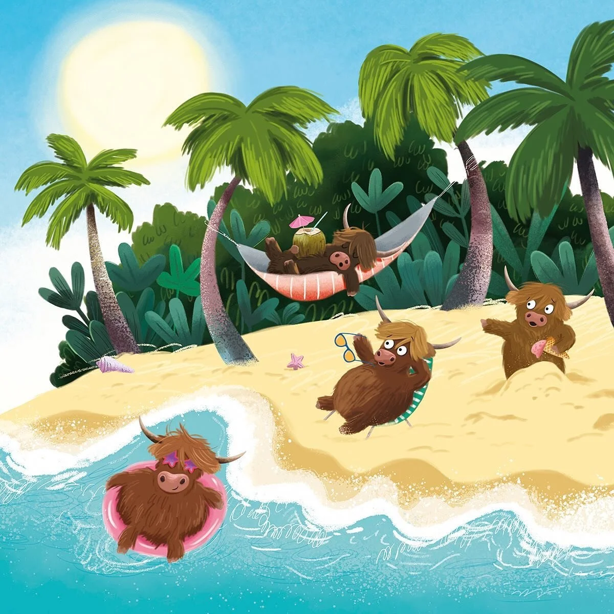 Surfing into the weekend with Moira Coo! Published by @hachettechildrens 
Words by @alastairchisholm 

Happy Friday 🌟

#moiracoo #picturebook #kidlitart #surfingcow #childrensbooks #artistsoninstagram #cows #picturebookart @plum_agency @hachettekids