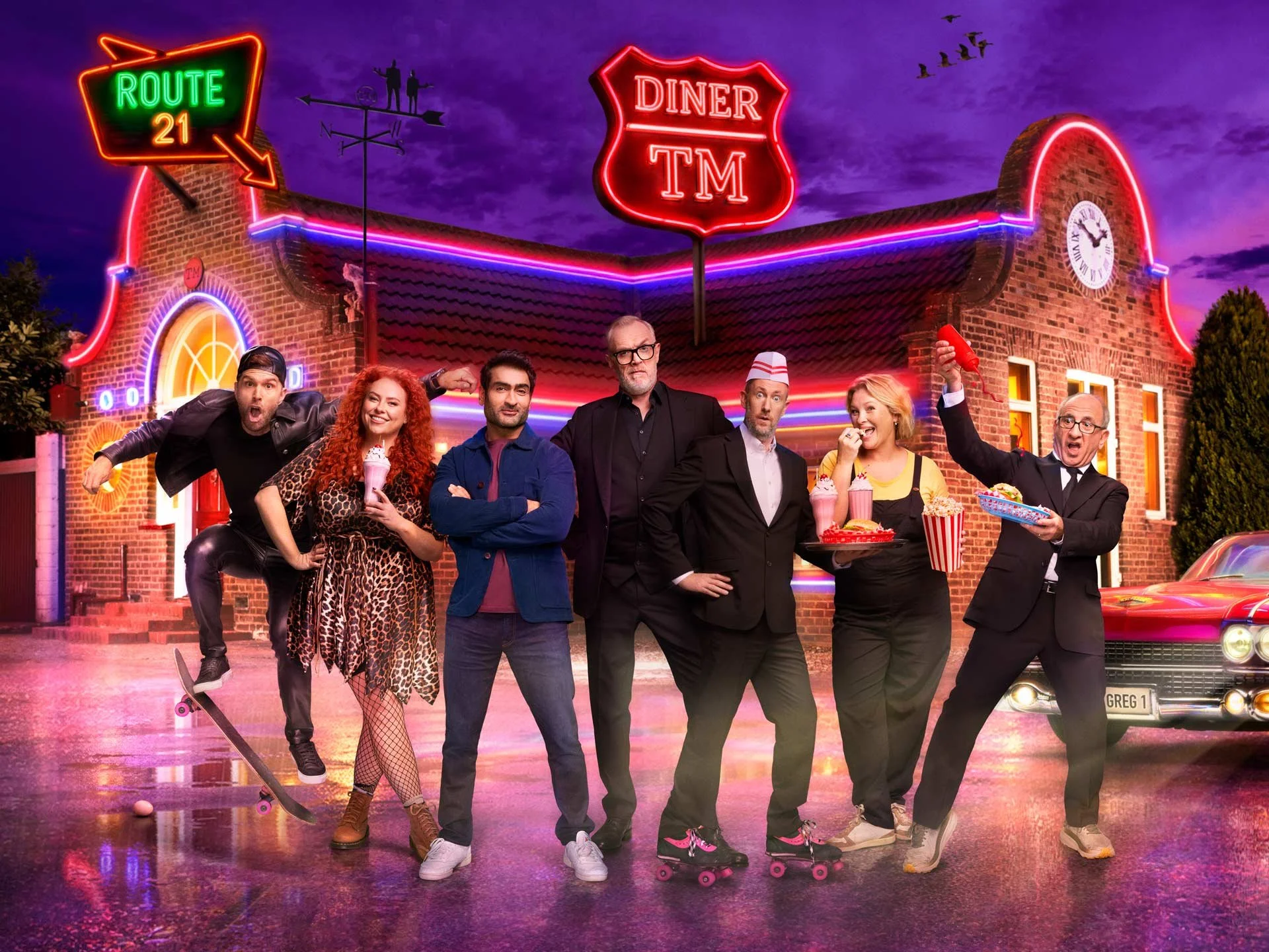 JOEL DOMMETT, AMY GLEDHILL, KUMAIL NANJIANI, GREG DAVIES, ALEX HORNE, JOANNA PAGE AND ARMANDO IANNUCCI