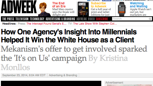 Mekanism's offer to get involved sparked the it's on us campaign