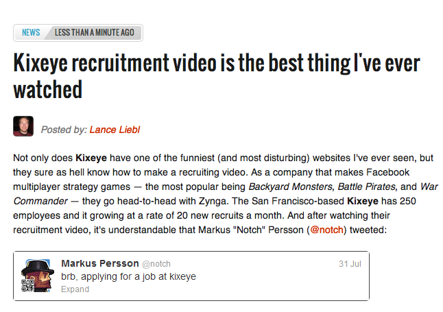 Kixeye recruitment video is the best thing i've every watched