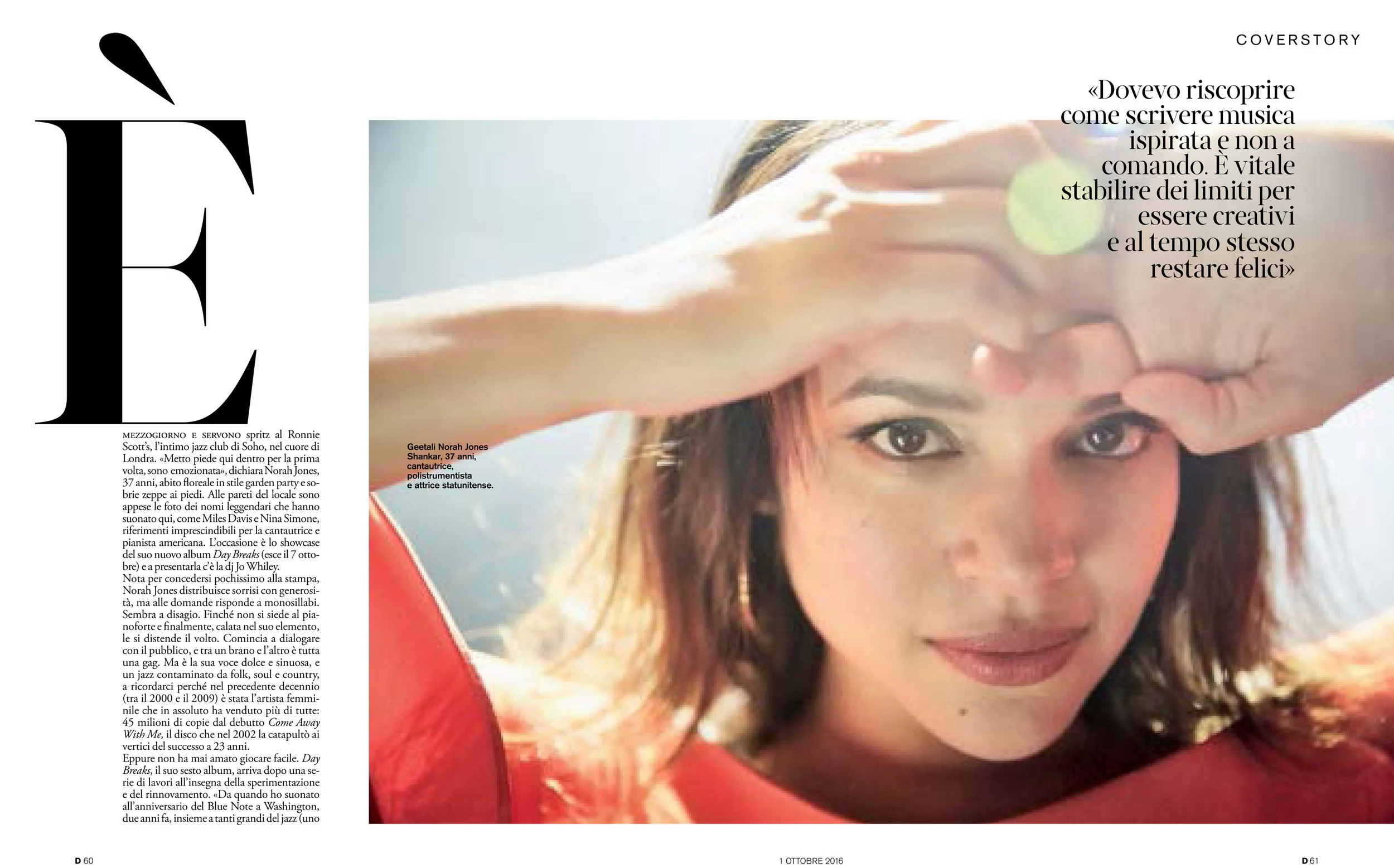 "D" La Repubblica: Norah Jones interview, cover story