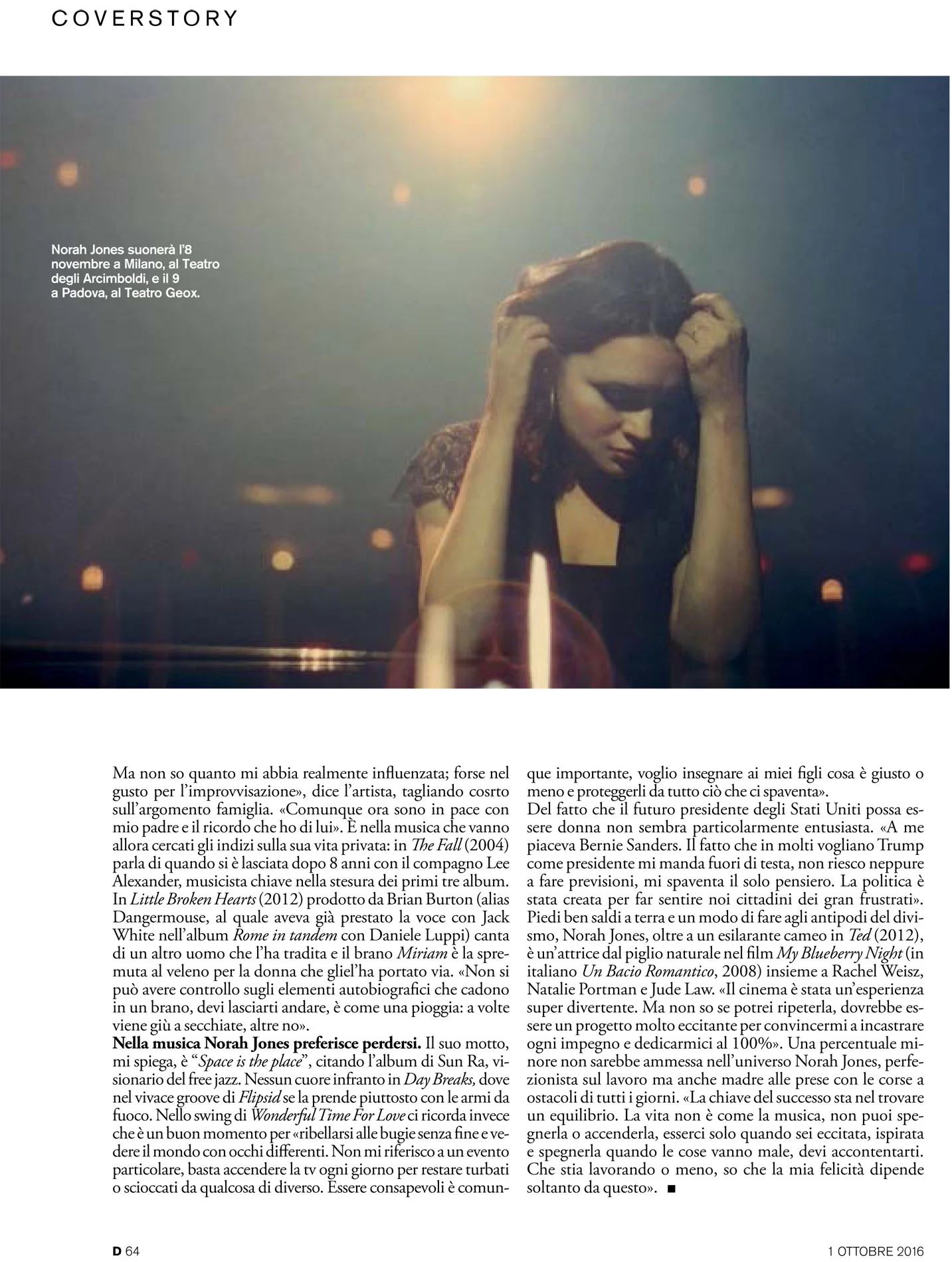 "D" La Repubblica: Norah Jones interview, cover story