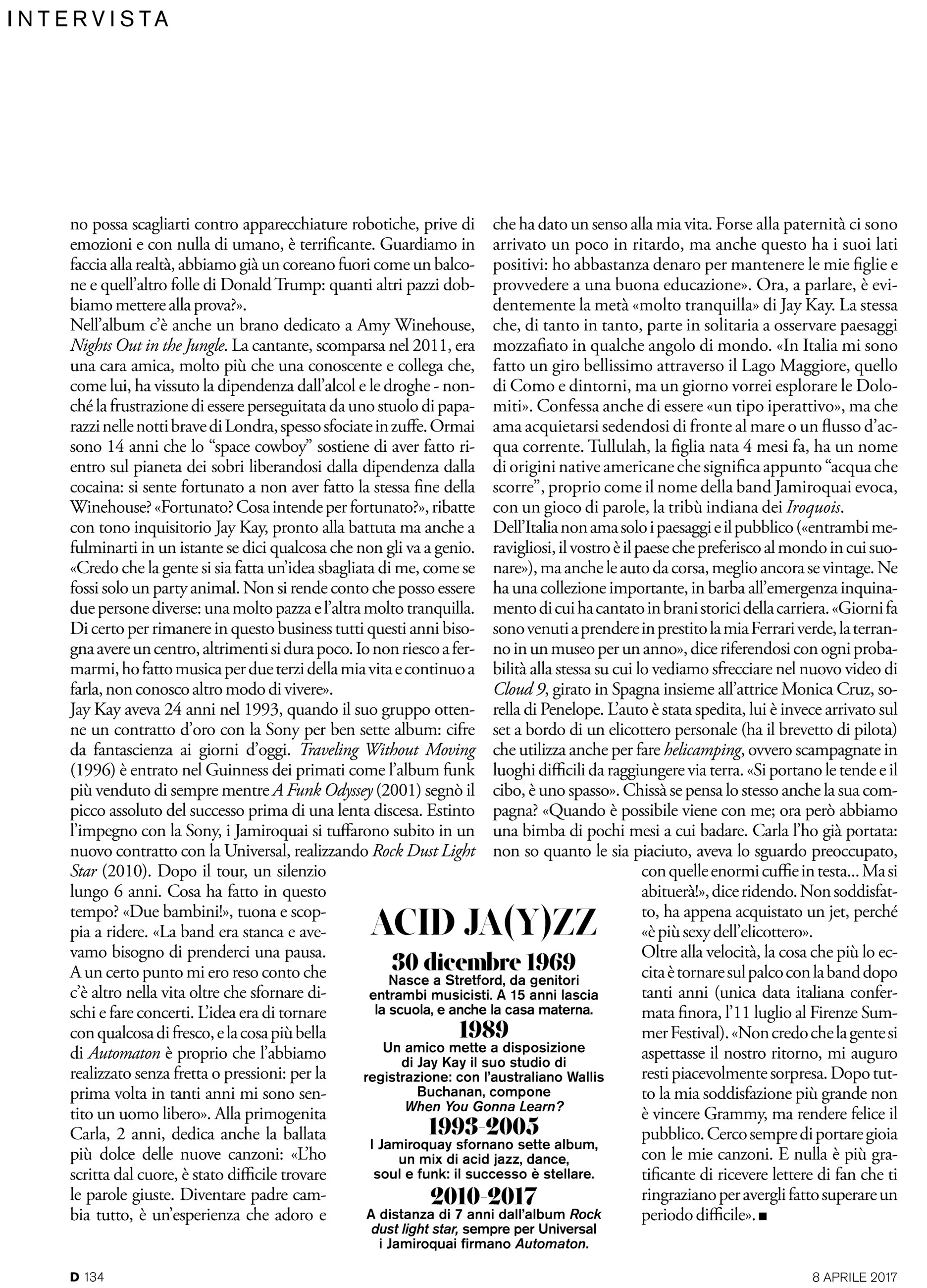 "D" La Repubblica: Jamiroquai interview