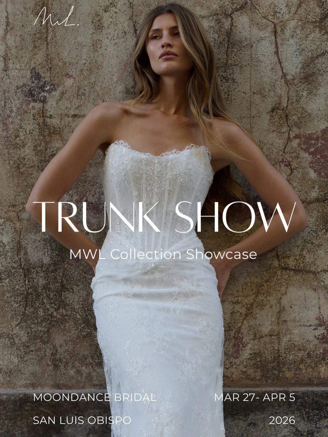 The @mwlbride Trunk Show is heading to Moondance! From March 27 &ndash; April 5, we&rsquo;ll be hosting an exclusive selection of MWL&rsquo;s newest and most iconic designs.

With buttery crepe fabrics, intricate laces, and those famous plunging back