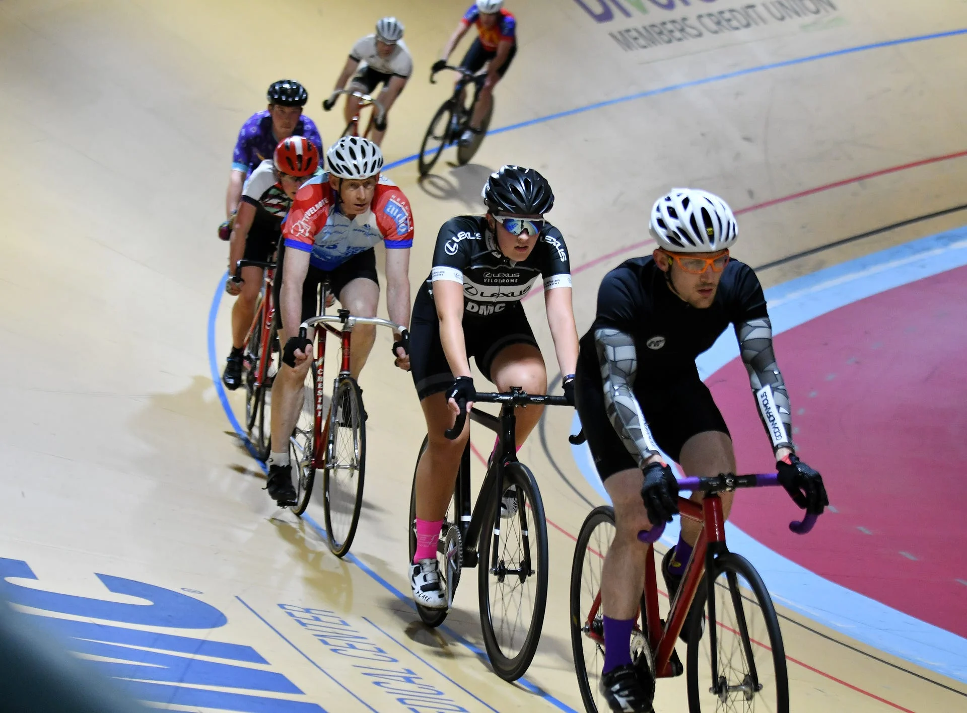 From front, Craig Batory, 29, of Detroit, Autumn Caya, 15, of Shelby Township, Kurt Westphal, 56, of Northville, Rebecca Hartrick, 16, of Auburn Hills and Jackson Robar, 27, of Detroit ride warm up laps. Robin Buckson, The Detroit News