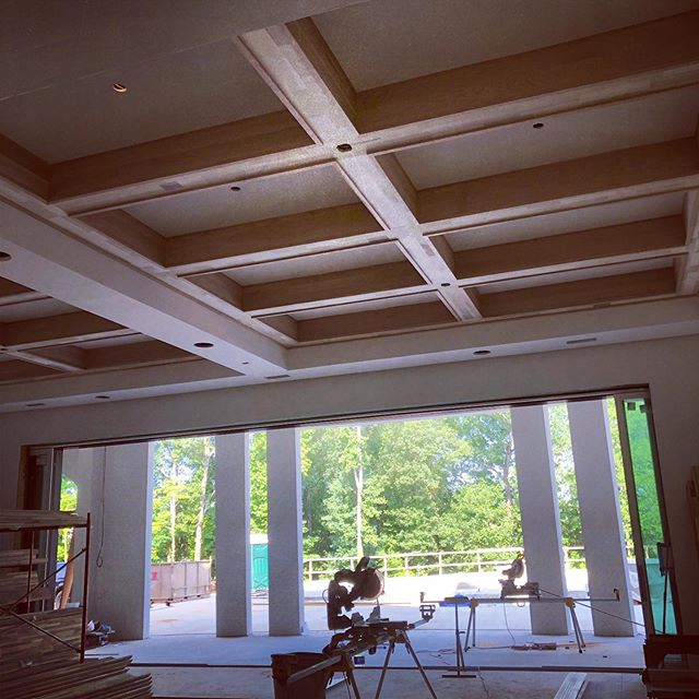 Ballroom ceiling detail with stain grade white oak recessed boxes. 
We do all custom building from trim to furniture. Email us for your next project! .
.
.
.
.
#carpentry #woodworking #design #interiordesign #architecture #ballroom #building