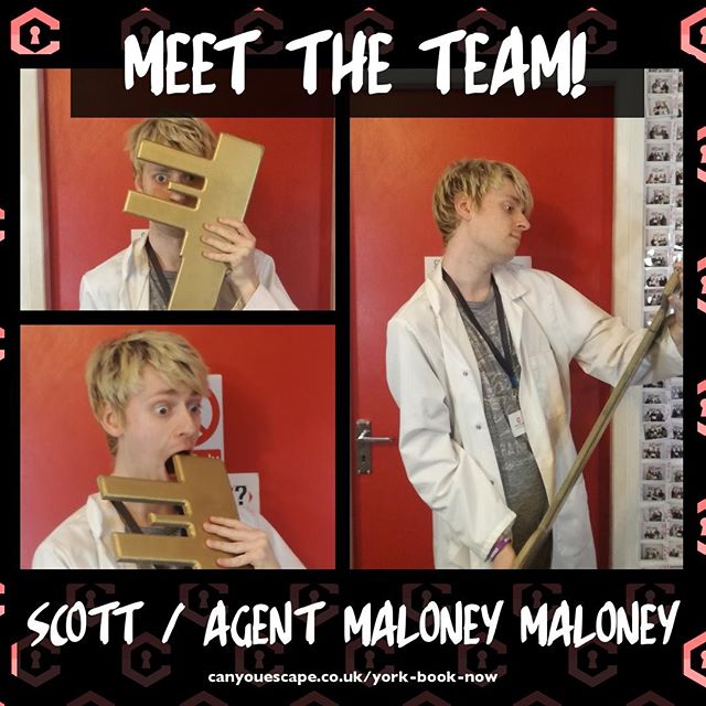 MEET THE TEAM⠀
It's one of our GMs back from sabbatical: Scott!⠀
⠀
1) WHO IS AGENT MALONEY MALONEY?⠀
Once a renowned cruise ship singer. Maloney&rsquo;s love of all things escape brought him to the escape room capital of the world, York. Now, he enjo