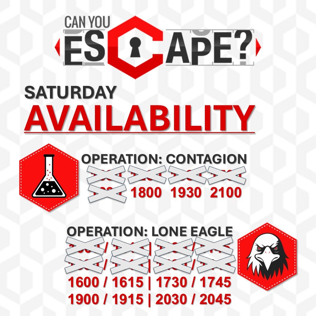 Happy Weekend Everyone!

We still have space available for Saturday and Sunday!

Come on in and book your next adventure here https://www.canyouescape.co.uk/york-book-now