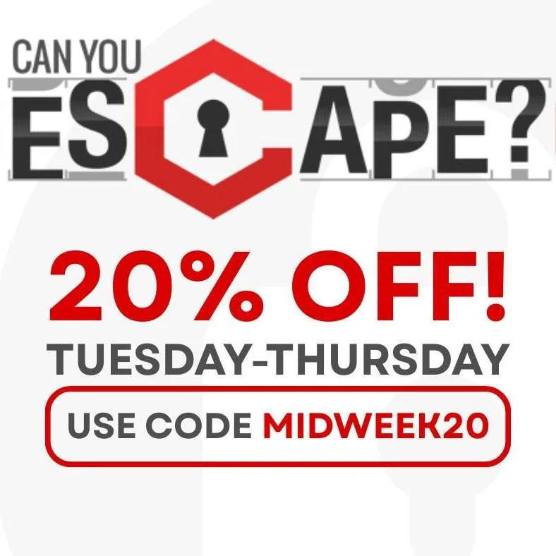 Looking for something to do to change your mid week routine!?

Check out one of our immersive escape rooms! Use the code MIDWEEK20 for 20% of any booking made Tuesday to Thursday!

Book your next adventure here!
https://canyouescapeyork.resova.co.uk/