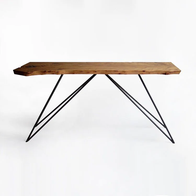 LVTD Collectibles │ Maroon Bells Console │ The steel rod legs of this multi-facetted piece walk like the graceful peaks of the Elk mountain range of Colorado. With a variety of material and finish options available, our console tables conform and con