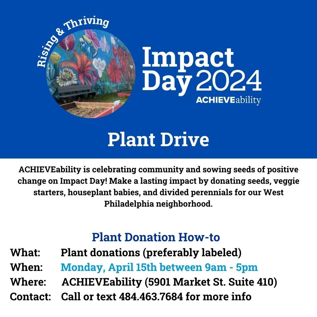 Calling all plant lovers! 🌿You can help make our community garden bloom with your generous plant donations for our first-ever Impact Day! Drop off your tulips, perennials, houseplants, and more at ACHIEVEability on April 15 between 9 AM - 5 PM. Let'
