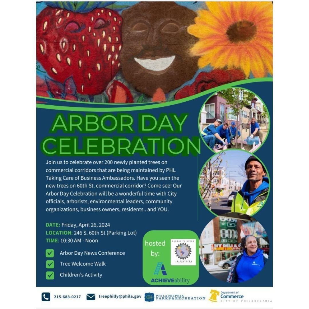 🌳🎉 Join us tomorrow (Friday, April 26 from 10:30am - 12pm at 246 S. 60th St.) for a tree-mendous Arbor Day Celebration!  We've teamed up with @global_thinking_initiatives, @philaparkandrec, @commercegov, #DeeplyRooted, #WattsFacilitiesSolutions &am