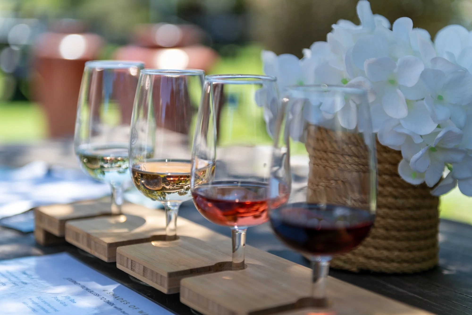 Flight tray at Waipara Springs. Our Wine.