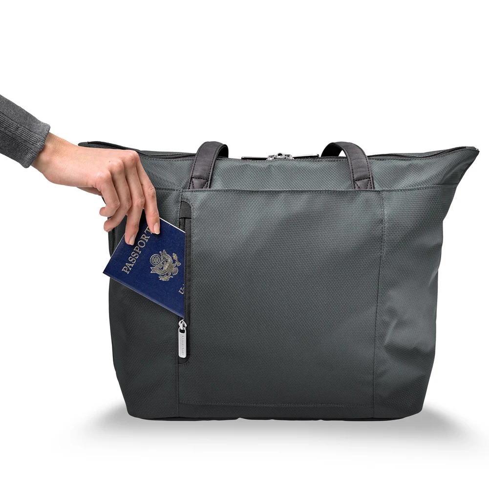 Slate Gray Tote Has Privacy Pocket On Back