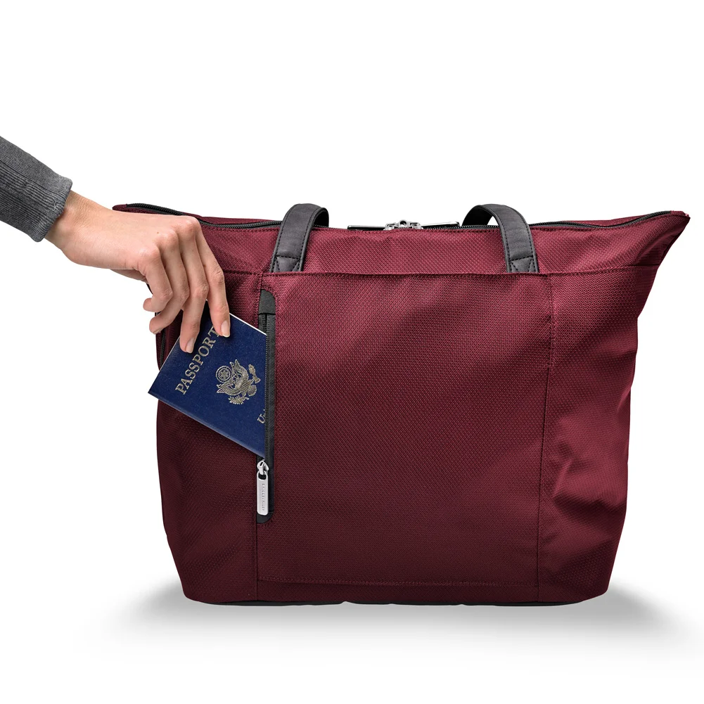 Burgundy Tote Has Privacy Pocket On Back
