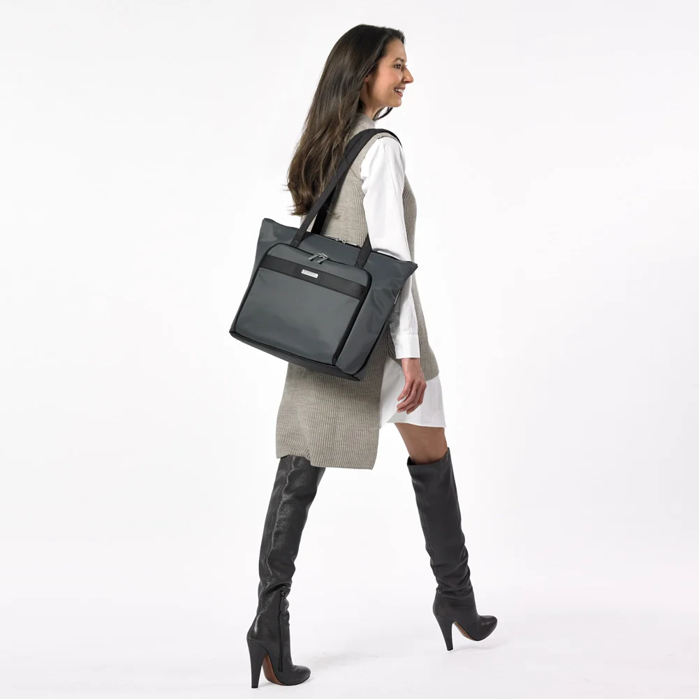 Female Model wearing Transcend Shopping Tote Over Shoulder