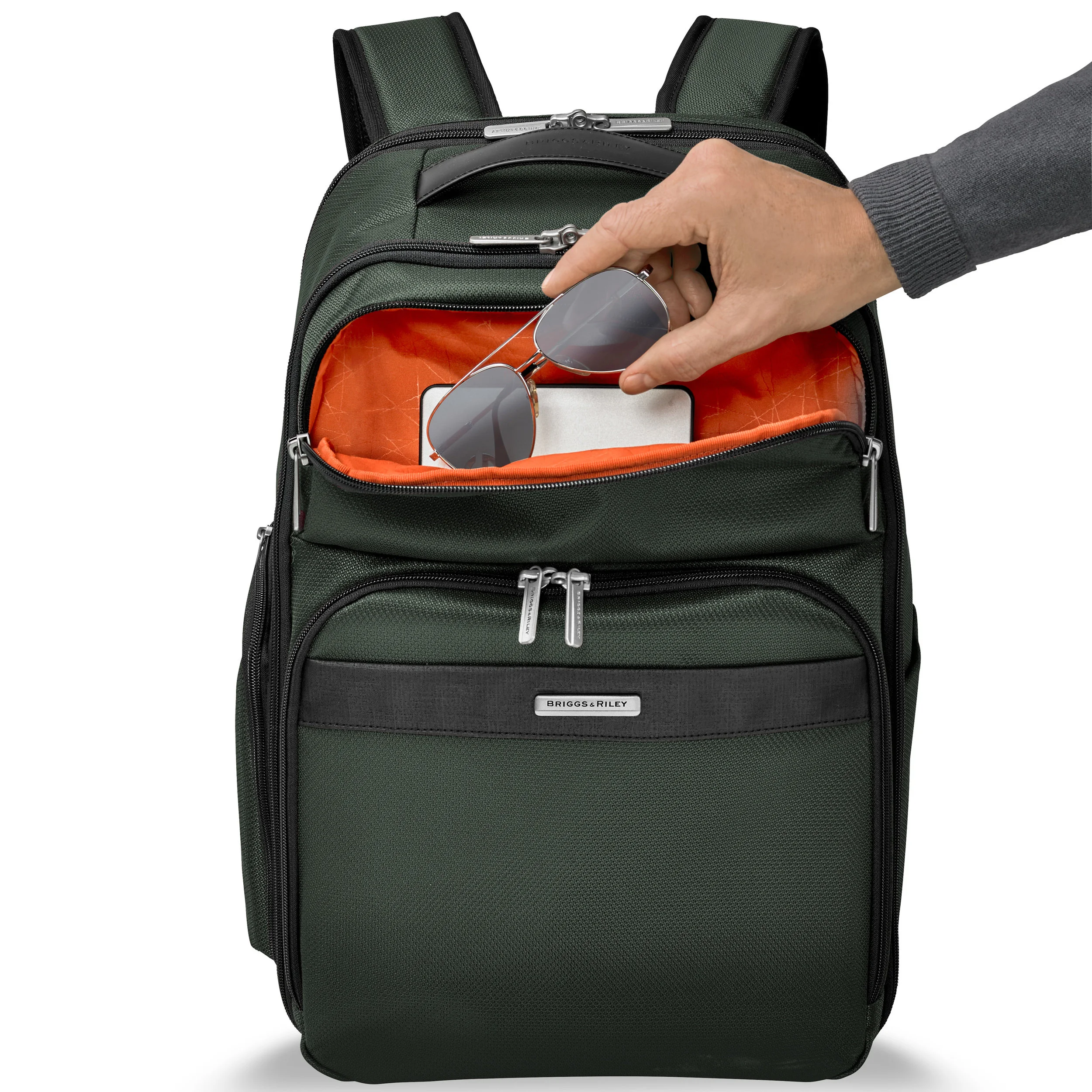 Green Backpack Has SpeedThru Pocket For Sunglasses