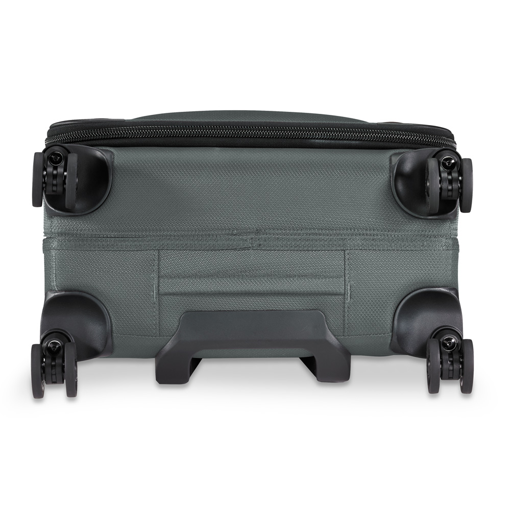 Gray Wide Carry On Expandable Spinner Has Four Swivel Wheels