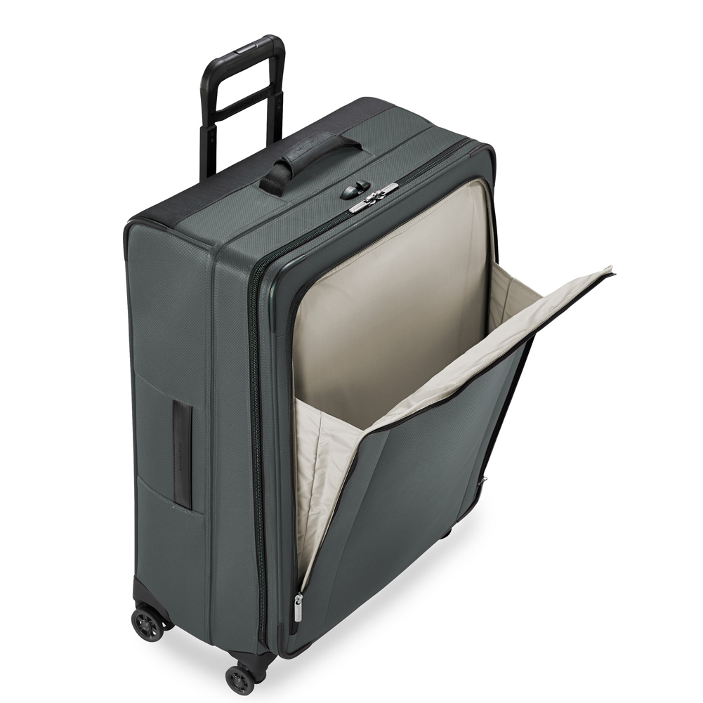 Slate Transcend Suitcase Has Large U Shaped Front Pocket