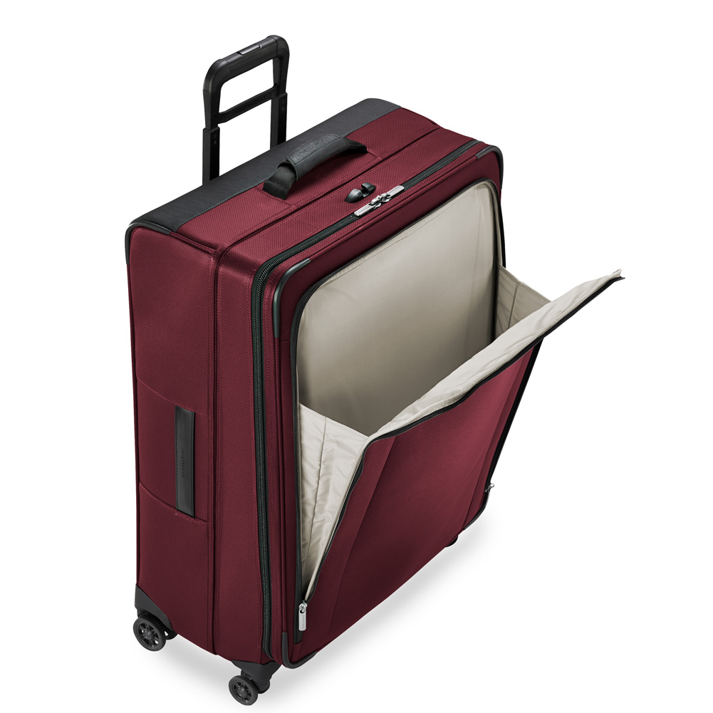 Dark Red Transcend Suitcase Has Large U Shaped Front Pocket