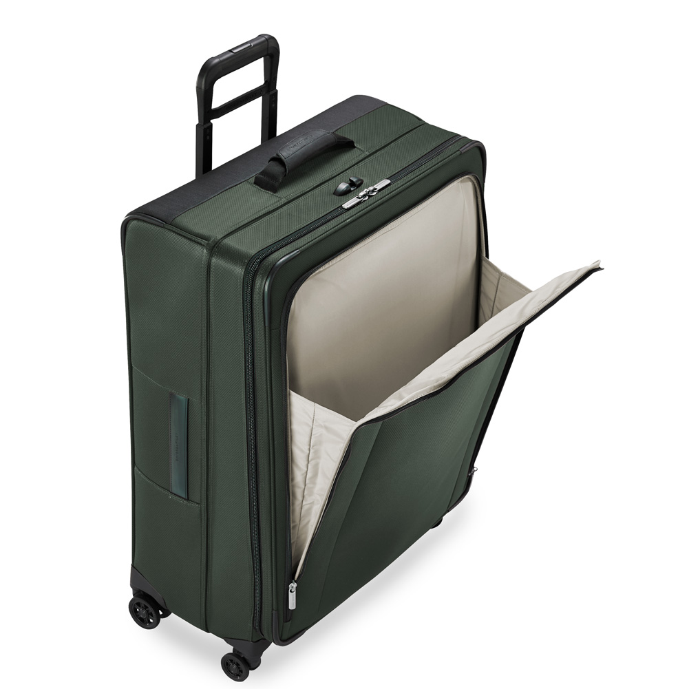 Dark Green Transcend Suitcase Has Large U Shaped Front Pocket