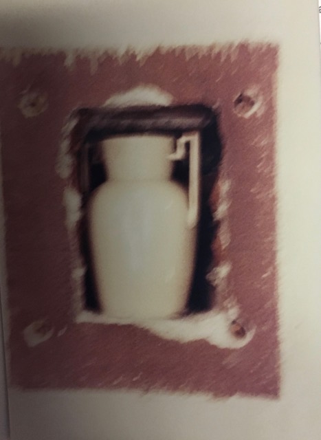 Elizabeth Van Dyke Pease ashes urn in niche behind Memorial Plaque in PH vestibule (1).jpeg