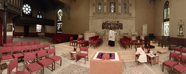 Panoramic view of transept and east wall