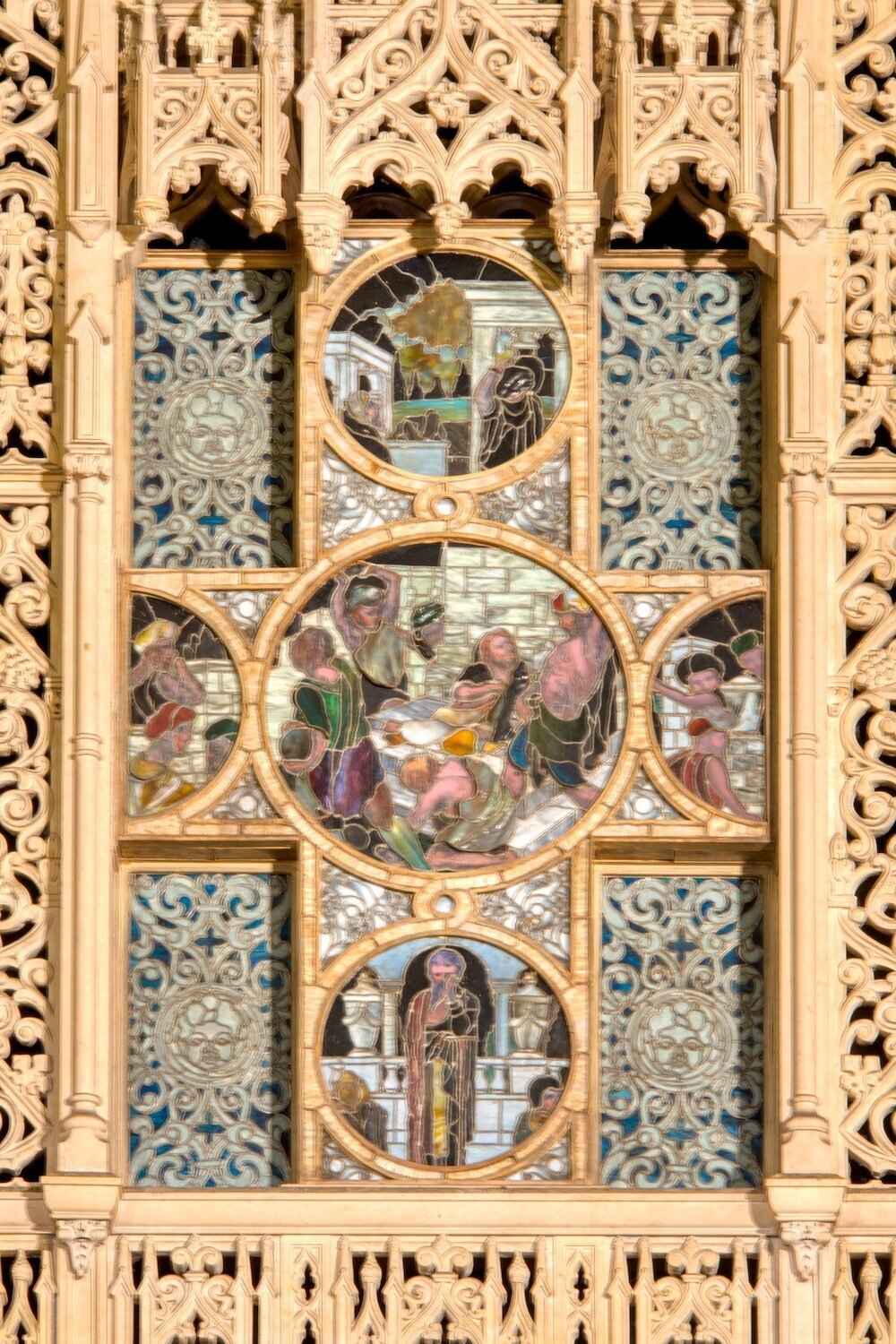 Tiffany Studios, Detail of Life of St. Stephen altar screen (center panel), c. 1917