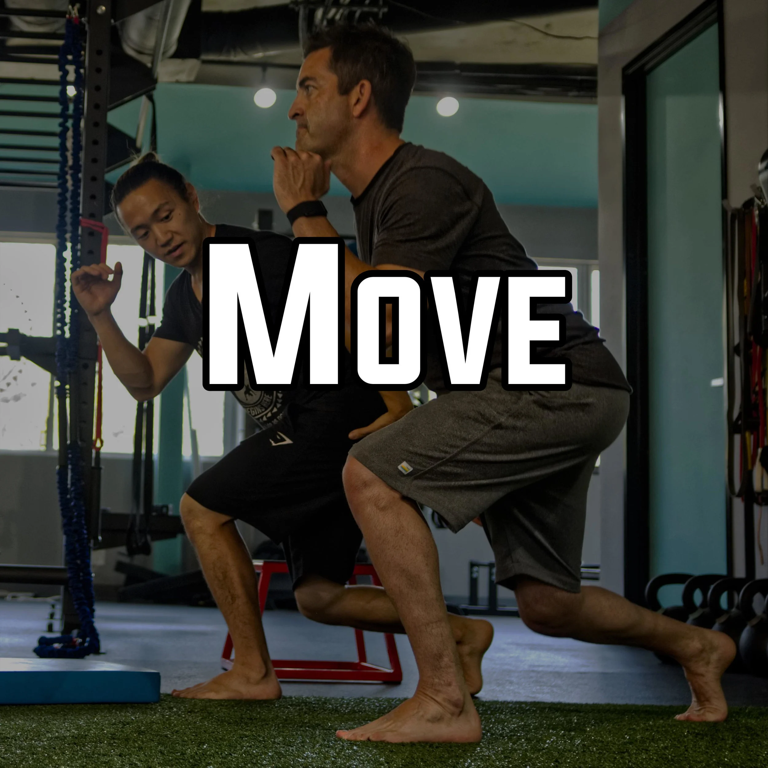The workouts begin. Starting with the fundamental movements of Push, Pull, Squat, Hinge, Carry, Rotations/Anti-rotations. These are the fundamentals we help you fine-tune and make sure you’re utilizing all the right muscles to do the correct movements.