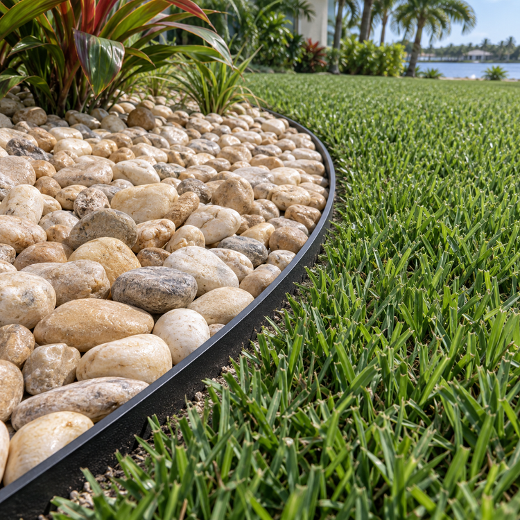 AI illustration: Black aluminum bed edging for a Tampa-area landscape