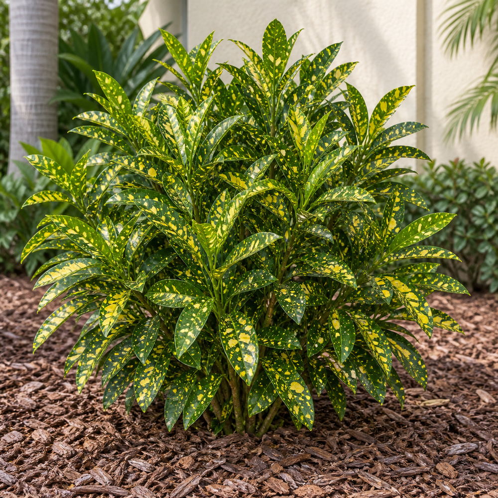 AI-generated showroom illustration of Gold Dust Croton