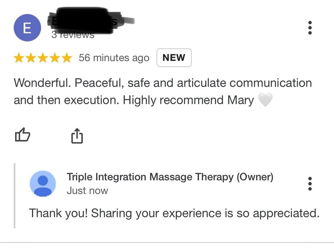 New Review! Grateful for these clients. Communication is one of my highest values as a bodyworker. Verbal communication on and off the table, and non verbal communication are so significant in creating an atmosphere which allows people to settle into