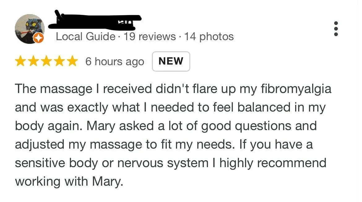A new review today! Grateful for these clients, opportunities to build good connections and find the best fit of care for each person. 
#reviews #massagetherapy