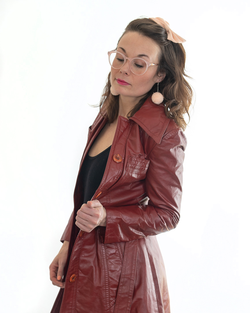 Fire Brick Red Leather Trench Coat 