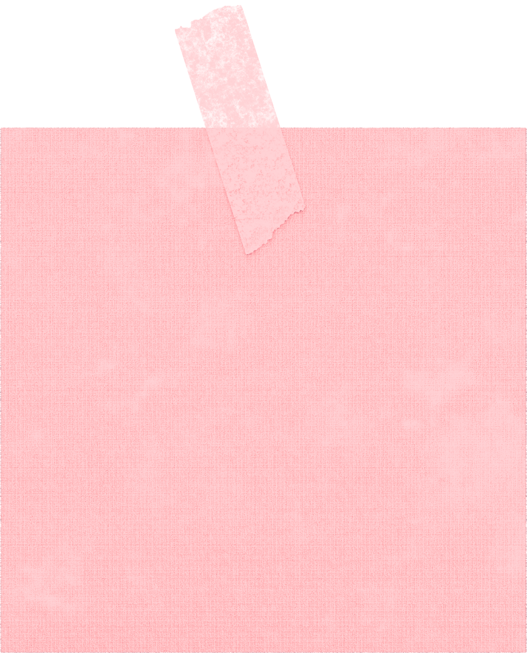 Close-up of a pink sticky note with a piece of pink tape at the top, partially visible.