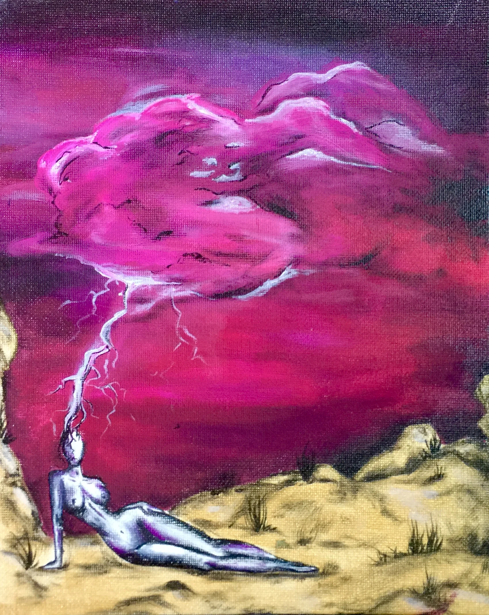 "Electric Thoughts" oil, acrylic, spray paint on canvas 36"x48"