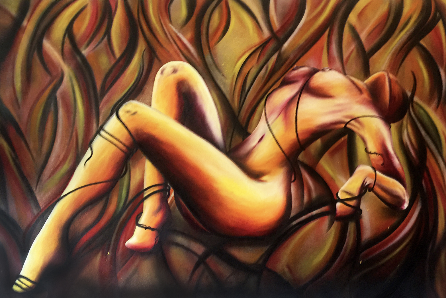 "Beautiful Temptations" oil & spray paint on canvas 60"x40"