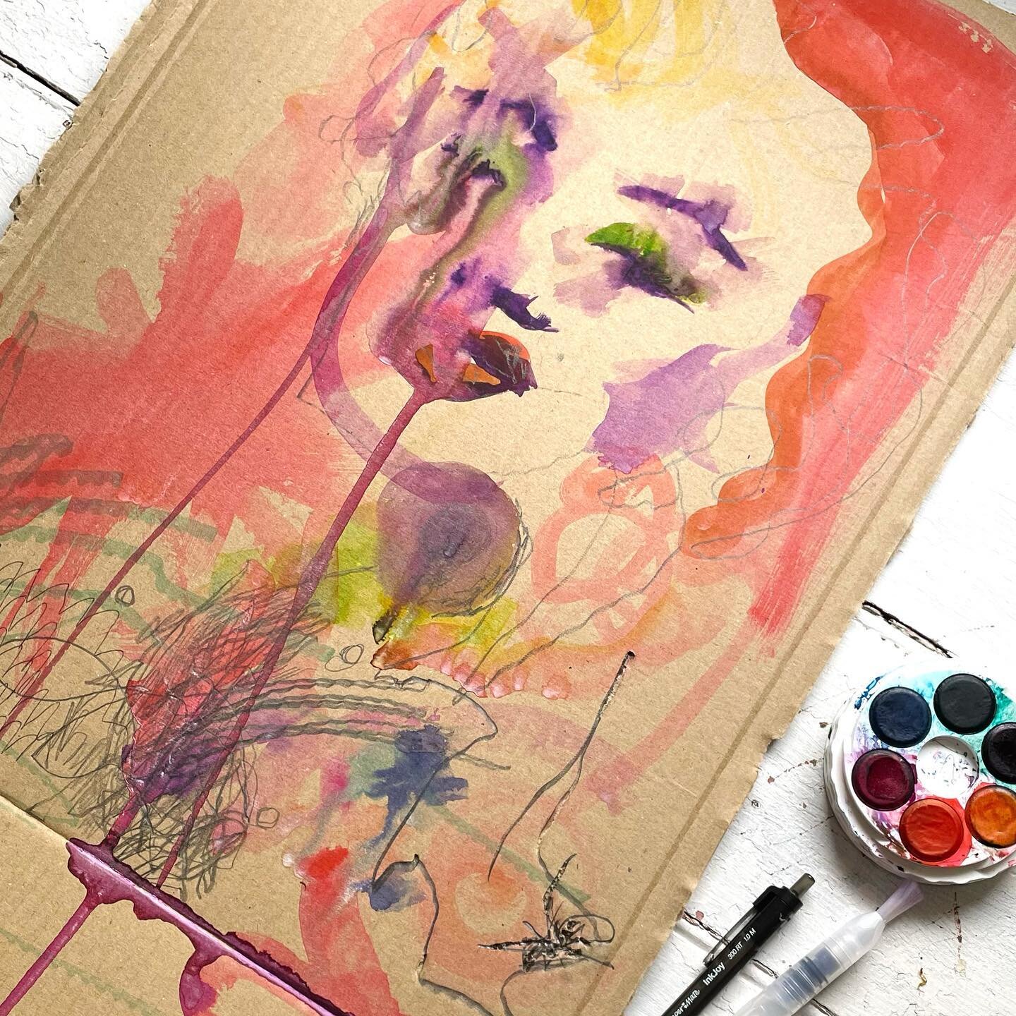 PLAY.  Allowing myself the freedom to experiment with colour and mark making and what better surface to do that than on a cardboard box?! #watercolour #watercolorart #pencildrawing #visualjournal