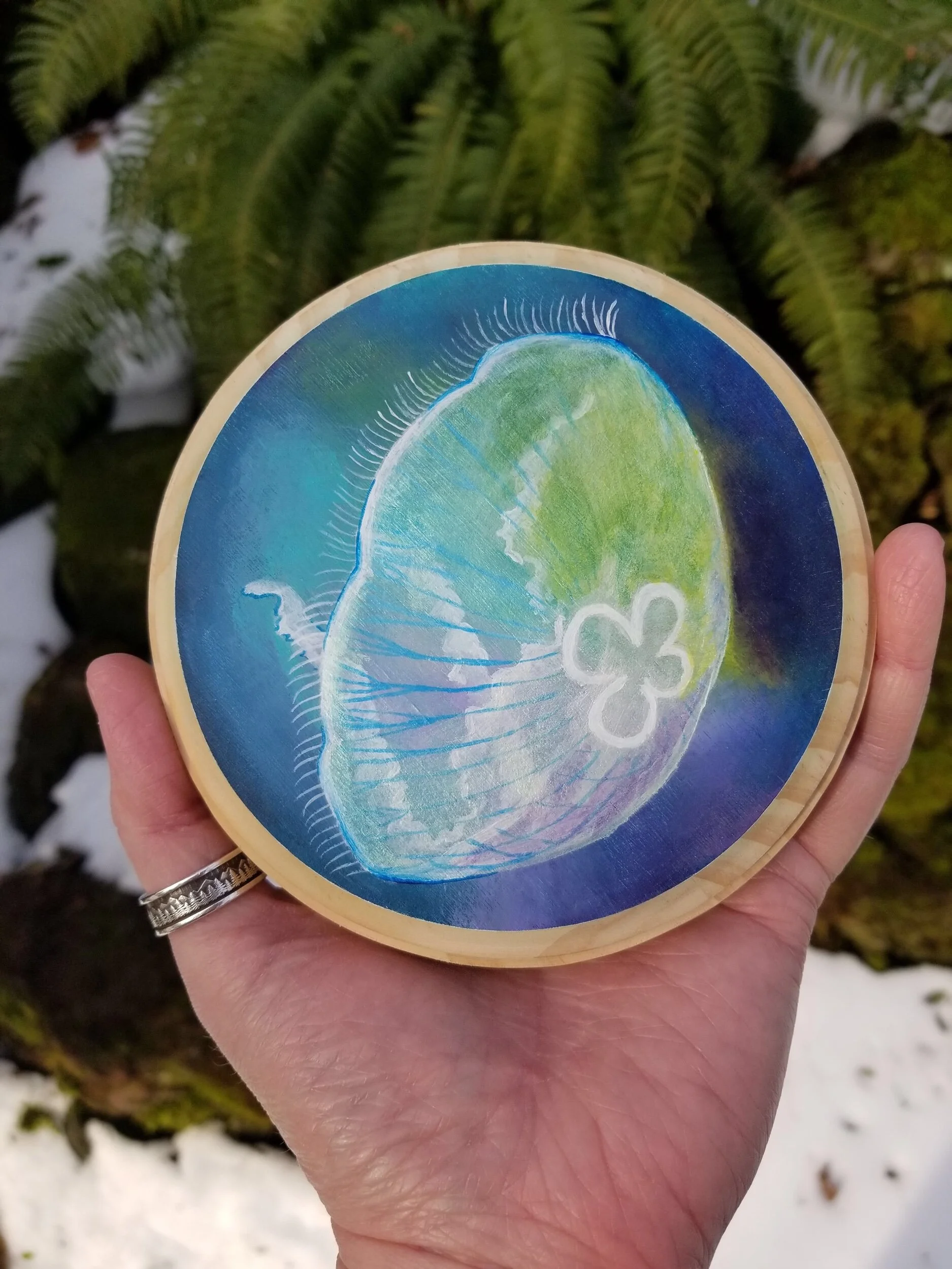 Moon Jelly, acrylic on wood 5”x 5”