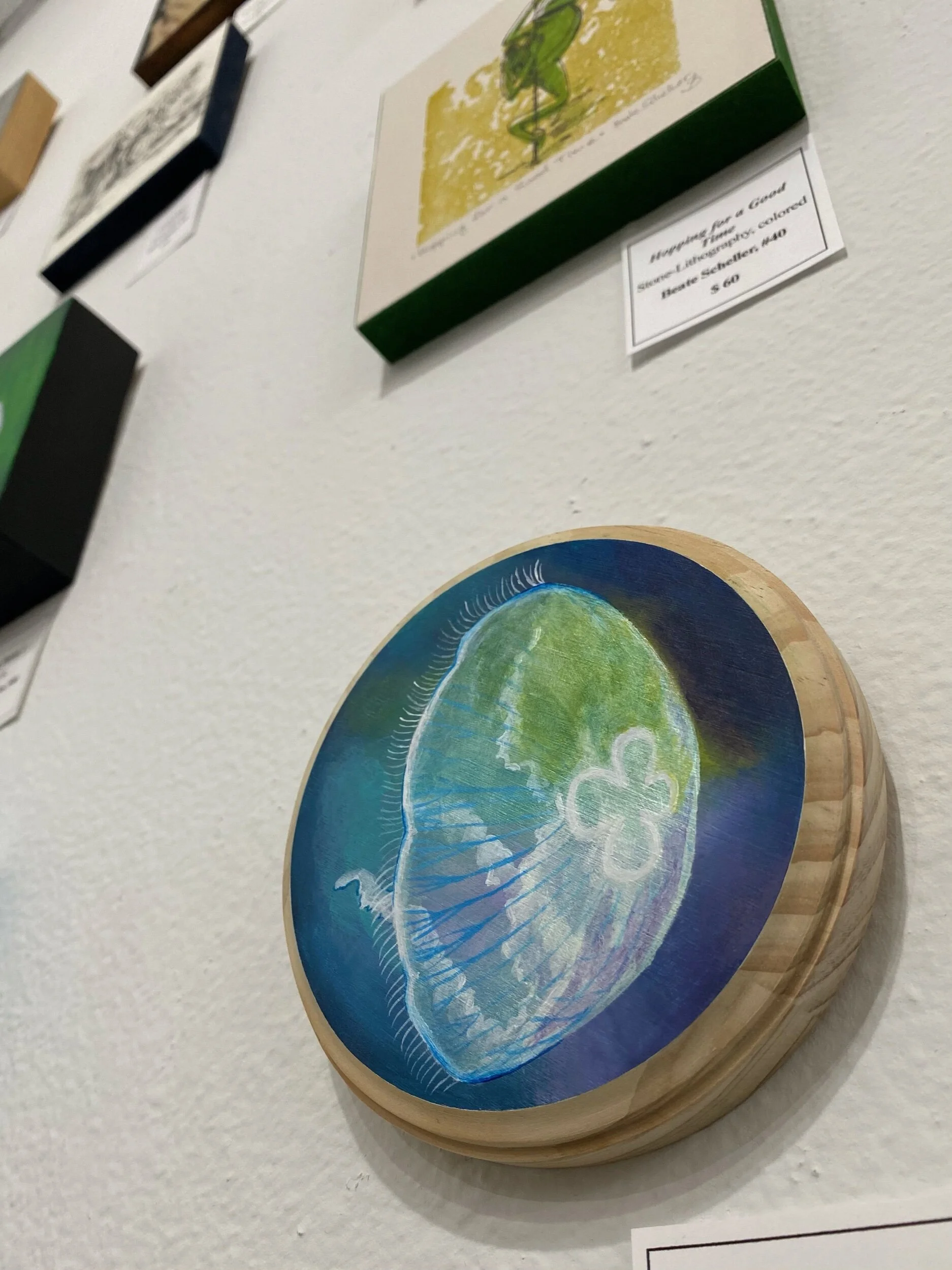 Moon Jelly 5”x5” acrylic on wood-photo by Emerald Zedonek