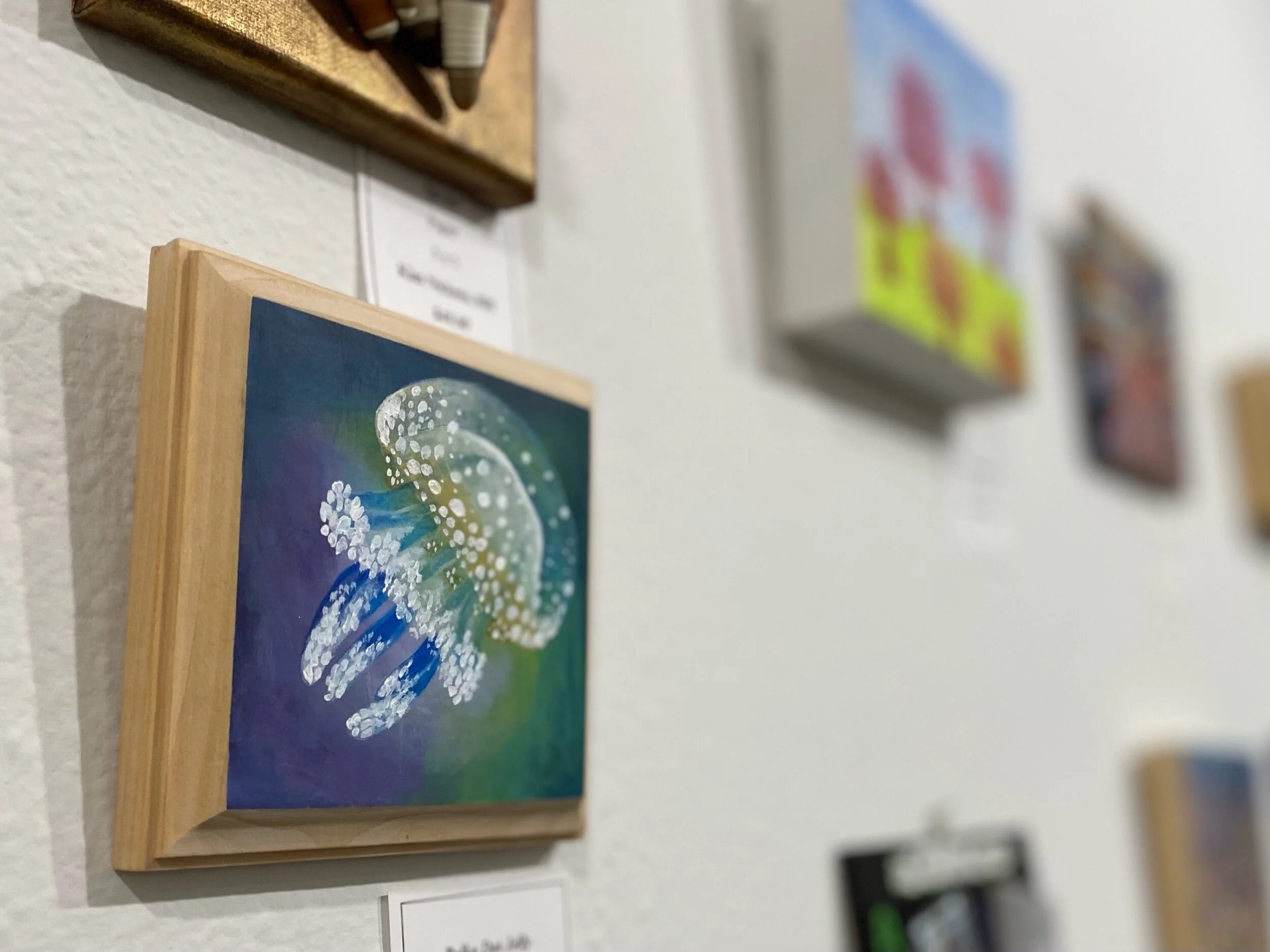 Polka Dot Jelly 5”x5” acrylic on wood-photo by Emerald Zedonek