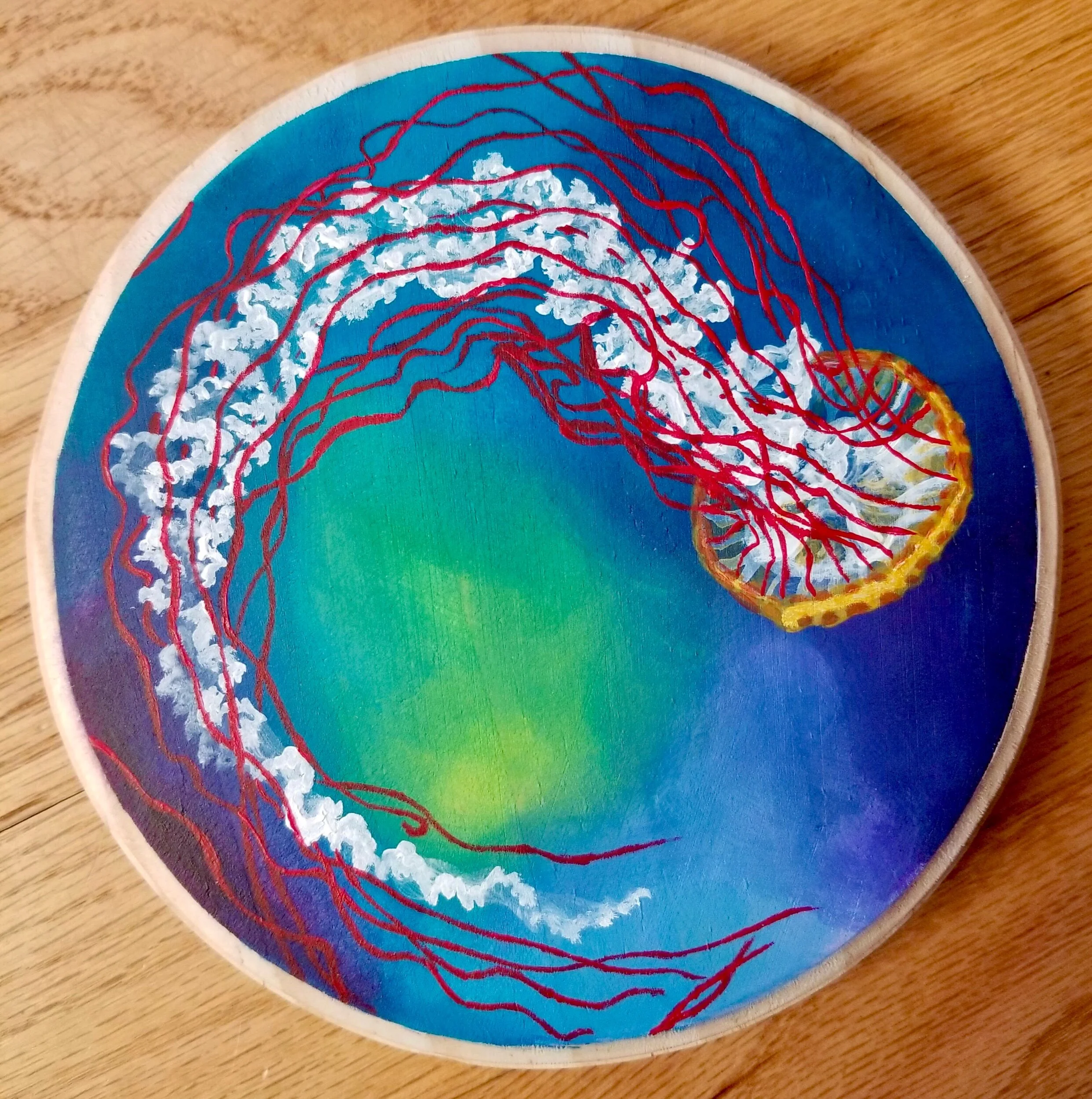 Pacific Sea Nettle #2, acrylic on wood 5”x5”