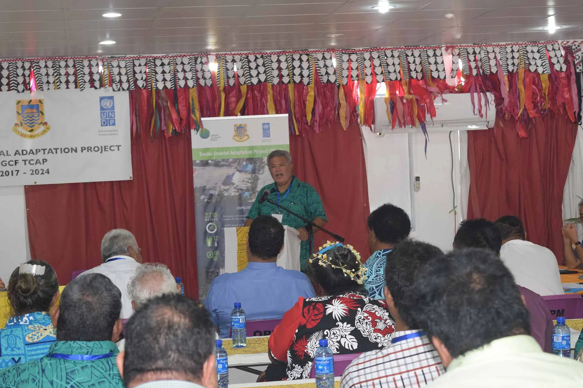 Tuvalu's Prime Minister Enele Sopoaga speaking at the official launch of the TCAP project, 29 August 2017. Photo by UNDP