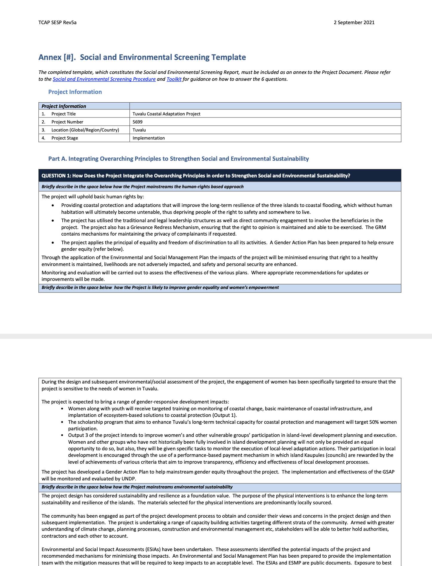 Social and Environmental Screening Procedure