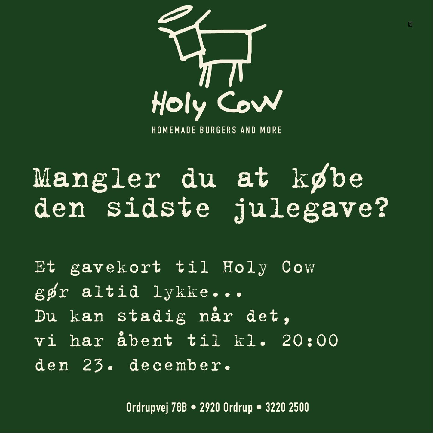 Husk du kan k&oslash;be gavekort til Holy Cow.
#holycowdk #holycow #holycowburger #ordrupvej78b #gavekort
